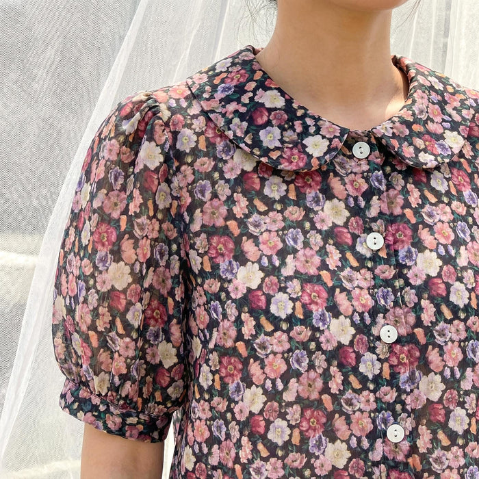Liberty London Peter Pan Collared Handmade Chemise, Button-up Botanical Personalised Shirt, Minimalist Versatile Clothing