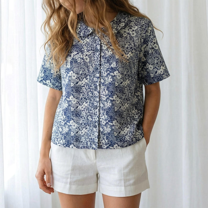 Liberty London Peter Pan Collared Handmade Chemise, Button-up Botanical Personalised Shirt, Minimalist Versatile Clothing