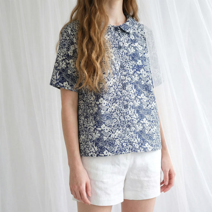 Liberty London Peter Pan Collared Handmade Chemise, Button-up Botanical Personalised Shirt, Minimalist Versatile Clothing