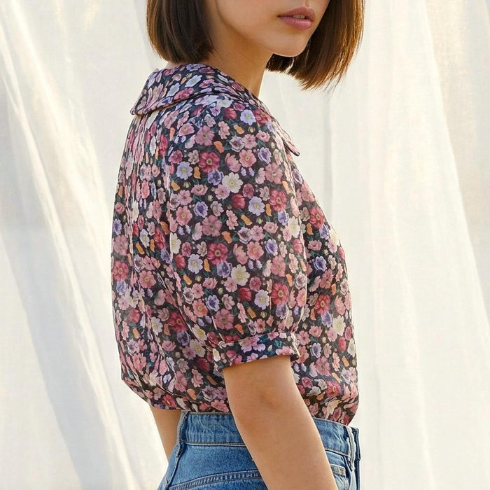 Liberty London Peter Pan Collared Handmade Chemise, Button-up Botanical Personalised Shirt, Minimalist Versatile Clothing