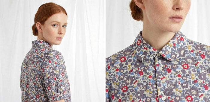 Liberty London Peter Pan Collared Handmade Chemise, Button-up Botanical Personalised Shirt, Minimalist Versatile Clothing