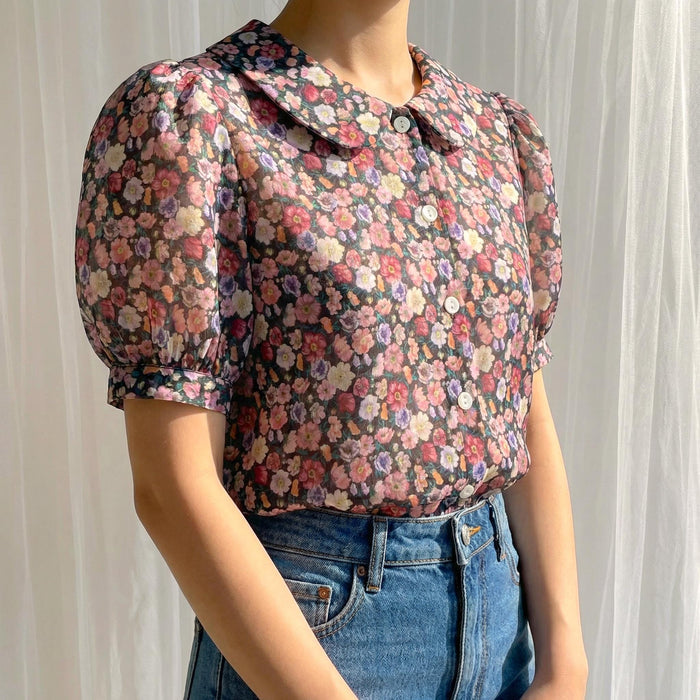 Liberty London Peter Pan Collared Handmade Chemise, Button-up Botanical Personalised Shirt, Minimalist Versatile Clothing