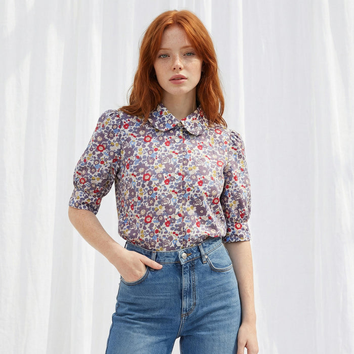 Liberty London Peter Pan Collared Handmade Chemise, Button-up Botanical Personalised Shirt, Minimalist Versatile Clothing