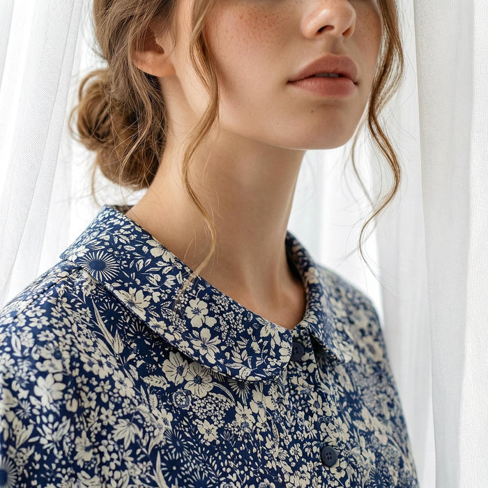 Liberty London Peter Pan Collared Handmade Chemise, Button-up Botanical Personalised Shirt, Minimalist Versatile Clothing