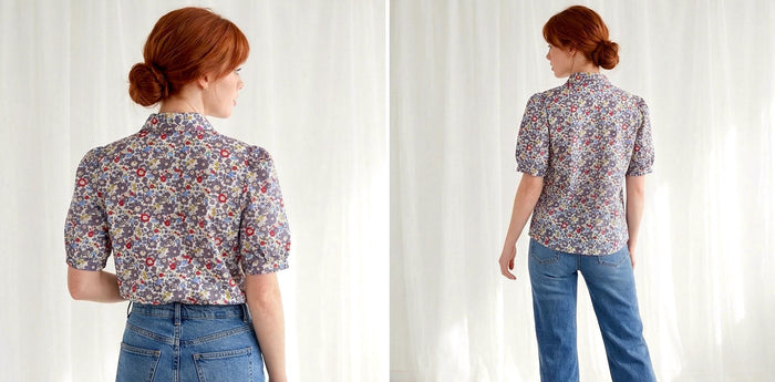Liberty London Peter Pan Collared Handmade Chemise, Button-up Botanical Personalised Shirt, Minimalist Versatile Clothing