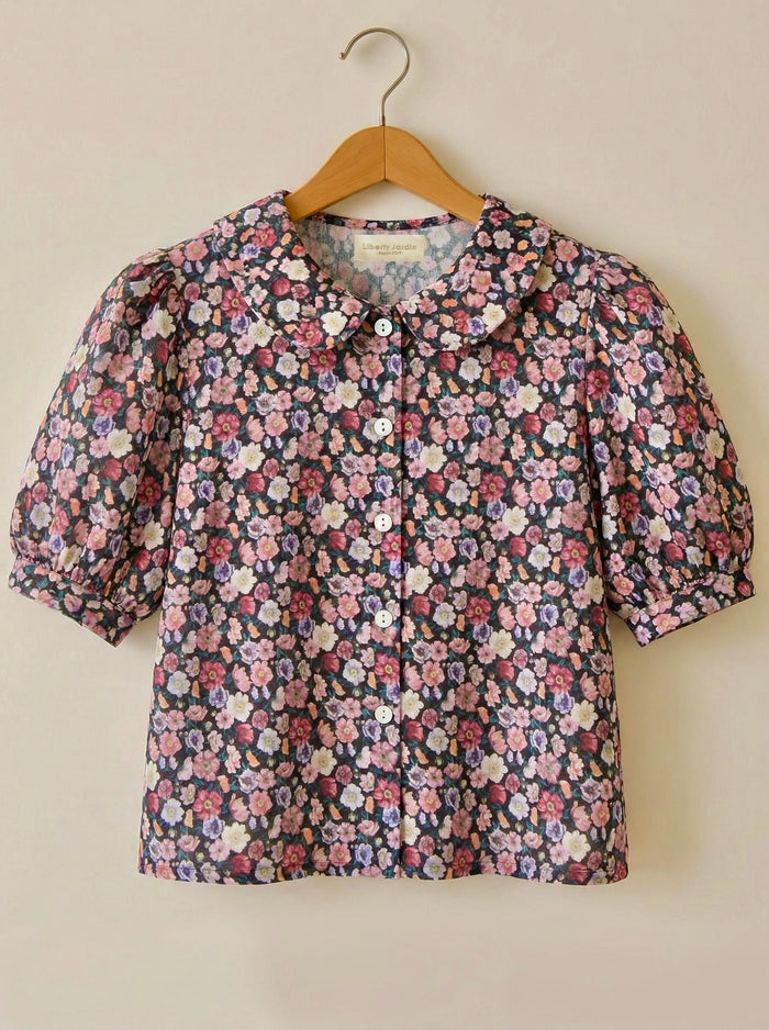 Liberty London Peter Pan Collared Handmade Chemise, Button-up Botanical Personalised Shirt, Minimalist Versatile Clothing