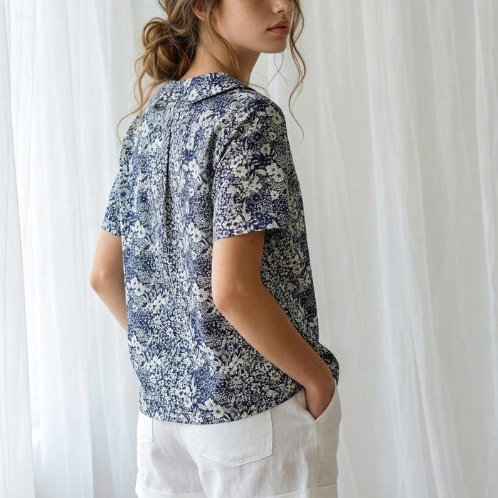 Liberty London Peter Pan Collared Handmade Chemise, Button-up Botanical Personalised Shirt, Minimalist Versatile Clothing
