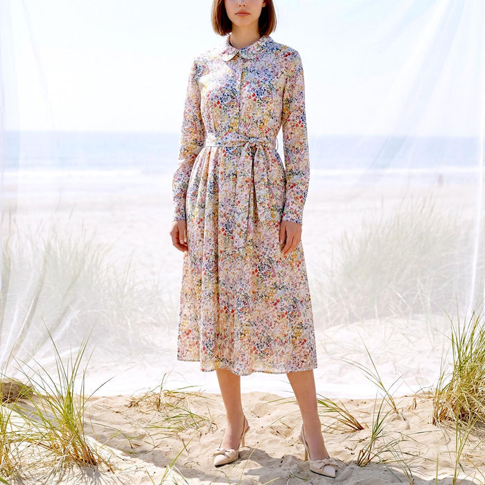 Liberty London Peter Pan Collared Long-sleeved Shirtdress, Personalised Handmade Sustainable Clothing, Botanical Lightweight Womenswear