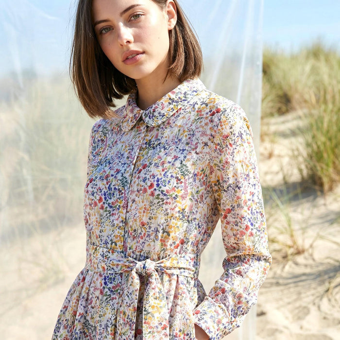 Liberty London Peter Pan Collared Long-sleeved Shirtdress, Personalised Handmade Sustainable Clothing, Botanical Lightweight Womenswear