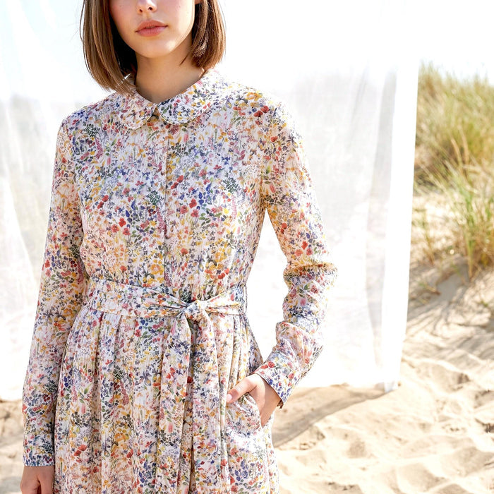 Liberty London Peter Pan Collared Long-sleeved Shirtdress, Personalised Handmade Sustainable Clothing, Botanical Lightweight Womenswear