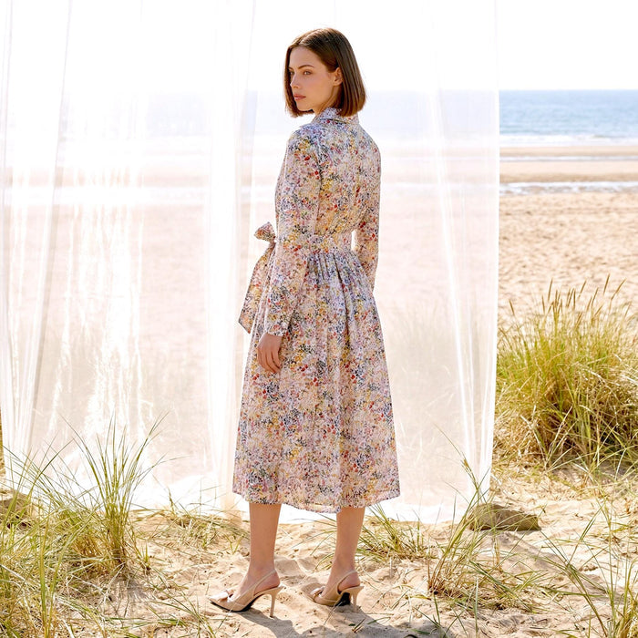 Liberty London Peter Pan Collared Long-sleeved Shirtdress, Personalised Handmade Sustainable Clothing, Botanical Lightweight Womenswear