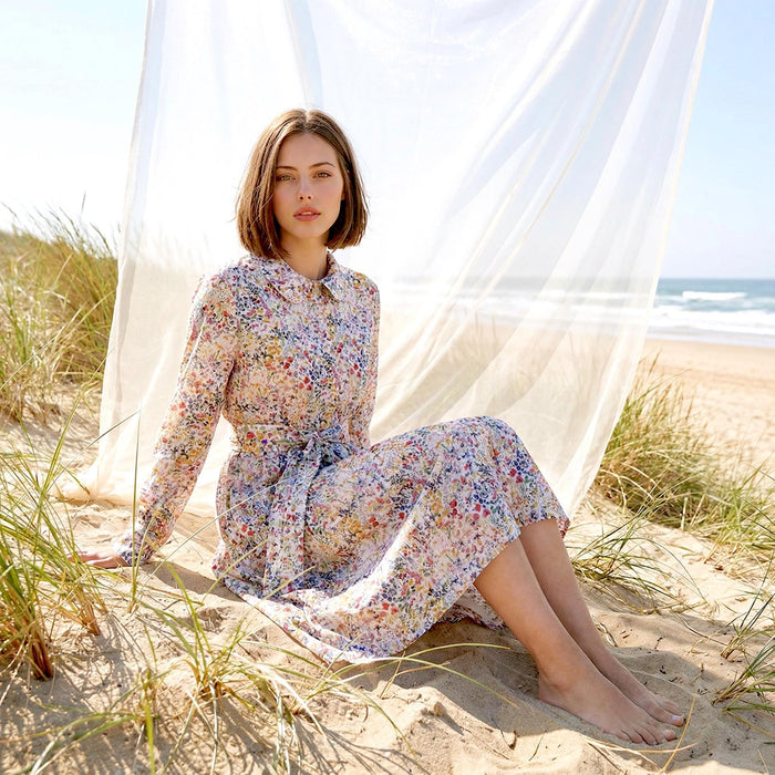 Liberty London Peter Pan Collared Long-sleeved Shirtdress, Personalised Handmade Sustainable Clothing, Botanical Lightweight Womenswear