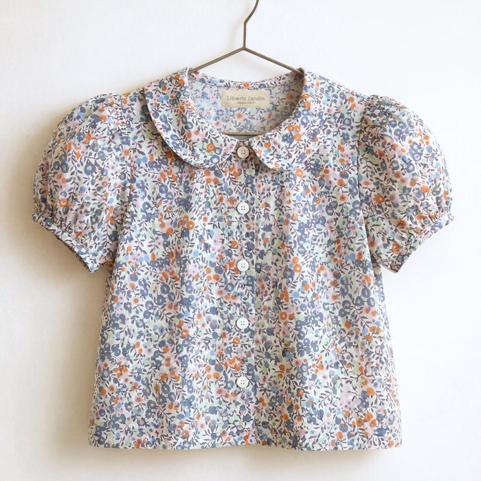 Liberty London Peter-Pan Collared Short-Sleeved Blouse, Handmade Button-up Shirt, Sustainable Ethical Children-wear, Floral Top