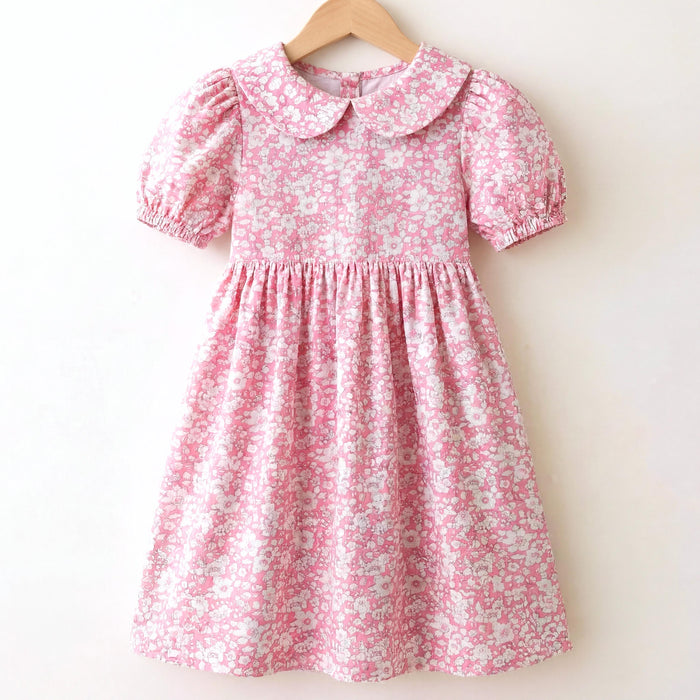 Liberty London Peter Pan Collared Short-sleeved Dress, Handmade Cotton Clothing, Personalised Children-wear, Ethical Clothes
