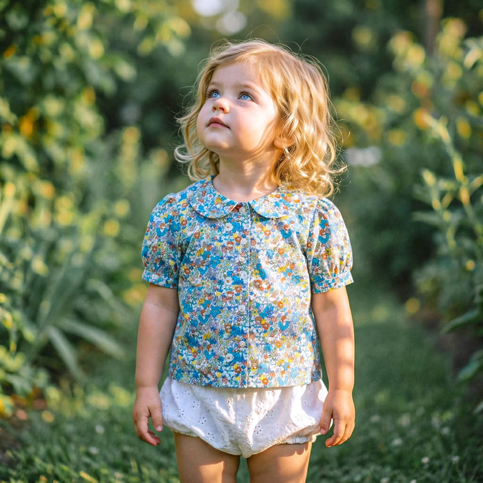 Liberty London Peter-Pan Collared Short-Sleeved Top, Handcrafted Ethical-wear Blouse, Floral-print Button-up Shirt, Personalised Clothing