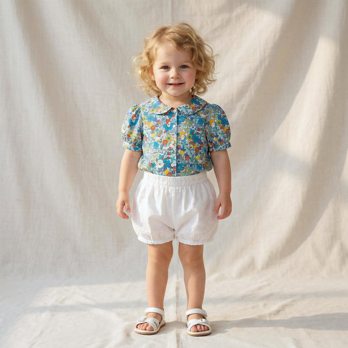 Liberty London Peter-Pan Collared Short-Sleeved Top, Handcrafted Ethical-wear Blouse, Floral-print Button-up Shirt, Personalised Clothing