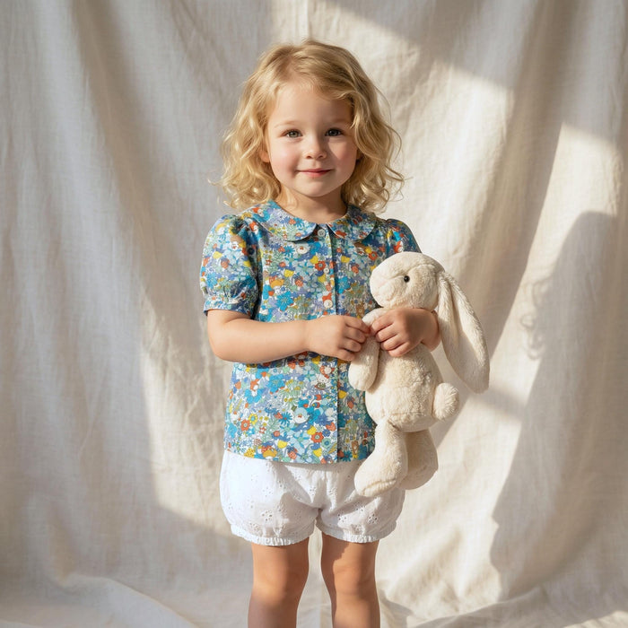 Liberty London Peter-Pan Collared Short-Sleeved Top, Handcrafted Ethical-wear Blouse, Floral-print Button-up Shirt, Personalised Clothing