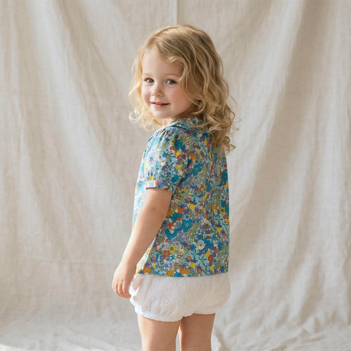 Liberty London Peter-Pan Collared Short-Sleeved Top, Handcrafted Ethical-wear Blouse, Floral-print Button-up Shirt, Personalised Clothing