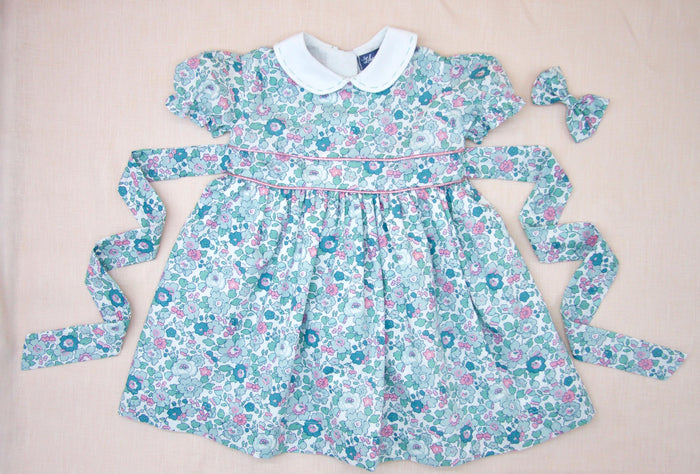 Liberty London Peter Pan Short Sleeves Dress, Heirloom Wedding Flower Girl Gown, Handmade Clothing