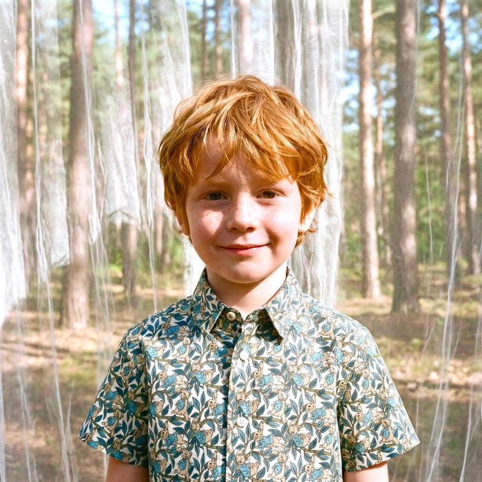 Liberty London Peter Rabbit Short-sleeved Button-up Shirt, Handmade Chemise, Sustainable Personalised Clothing, Customised Children-wear