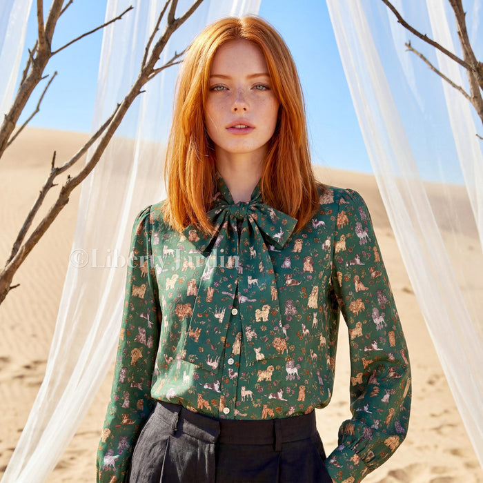 Liberty London Pussy Bow Blouse, Long Sleeves Dress Chemise, Personalised Botanical Handmade Clothing, Sustainable Womenswear, Cotton Shirt