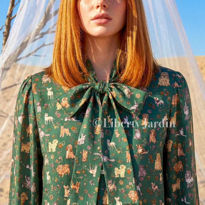 Liberty London Pussy Bow Blouse, Long Sleeves Dress Chemise, Personalised Botanical Handmade Clothing, Sustainable Womenswear, Cotton Shirt