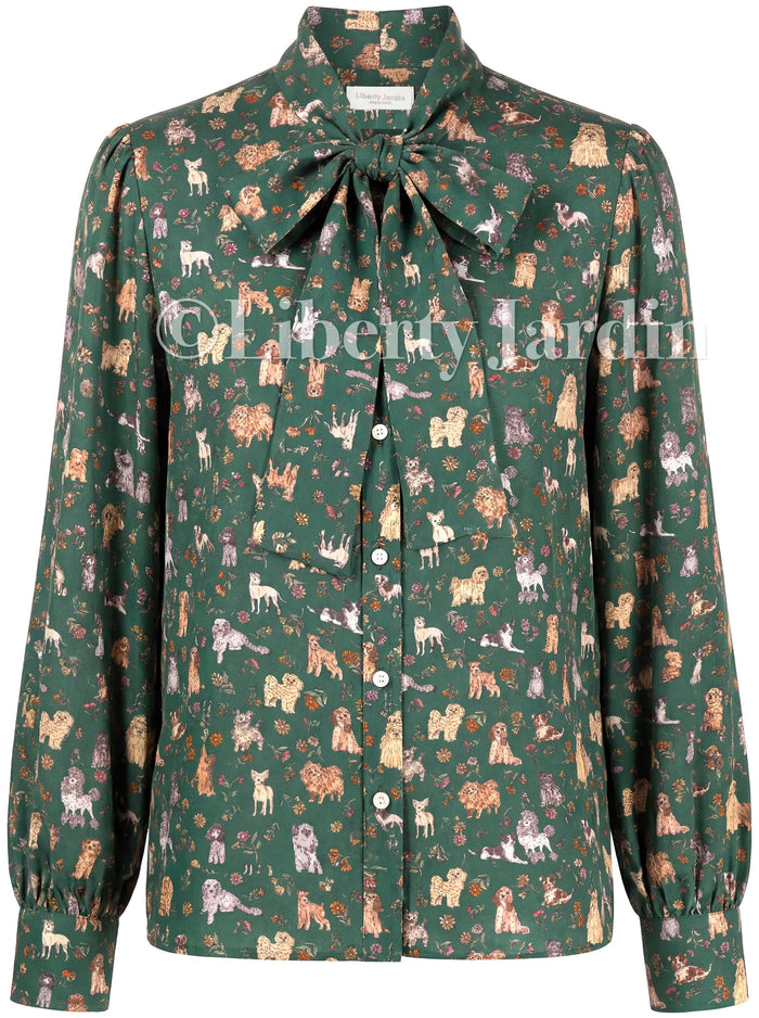 Liberty London Pussy Bow Blouse, Long Sleeves Dress Chemise, Personalised Botanical Handmade Clothing, Sustainable Womenswear, Cotton Shirt