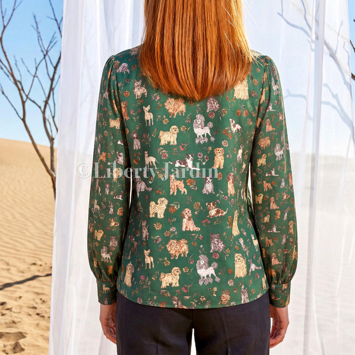 Liberty London Pussy Bow Blouse, Long Sleeves Dress Chemise, Personalised Botanical Handmade Clothing, Sustainable Womenswear, Cotton Shirt