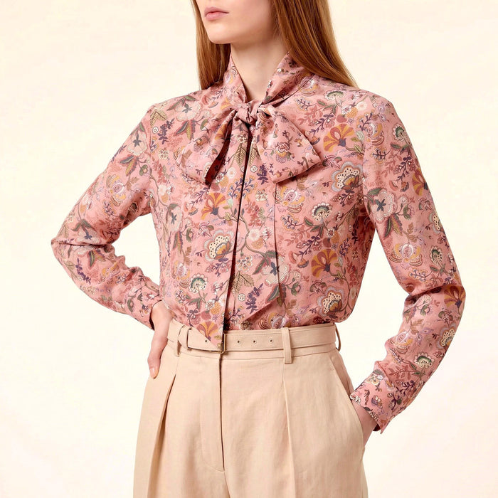 Liberty London Pussy Bow Long-sleeved Business Dress Shirt, Personalised Botanical Handmade Clothing, Sustainable Womenswear