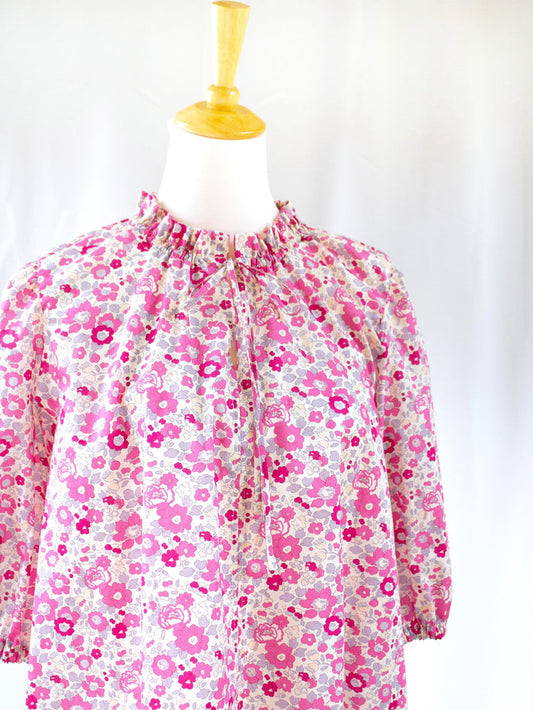 Liberty London Ruffle Collar Blouse: English Cotton Tana Lawn, 3/4 Sleeve Top