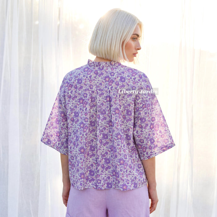 Liberty London Ruffle Collared Blouse, Handmade Botanical Sustainable Clothing, Personalised Womenswear, Customised Tailoring Chemise