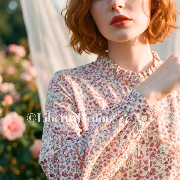 Liberty London Ruffle Collared Long Sleeves Button-up Blouse, Personalised Cotton Chemise, Handmade Sustainable Womenswear