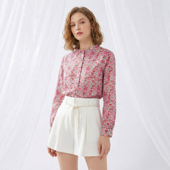 Liberty London Ruffle Collared Long Sleeves Button-up Blouse, Personalised Cotton Chemise, Handmade Sustainable Womenswear