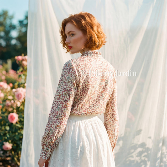 Liberty London Ruffle Collared Long Sleeves Button-up Blouse, Personalised Cotton Chemise, Handmade Sustainable Womenswear