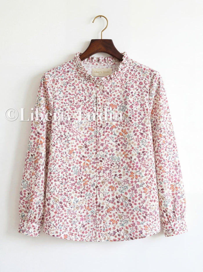 Liberty London Ruffle Collared Long Sleeves Button-up Blouse, Personalised Cotton Chemise, Handmade Sustainable Womenswear