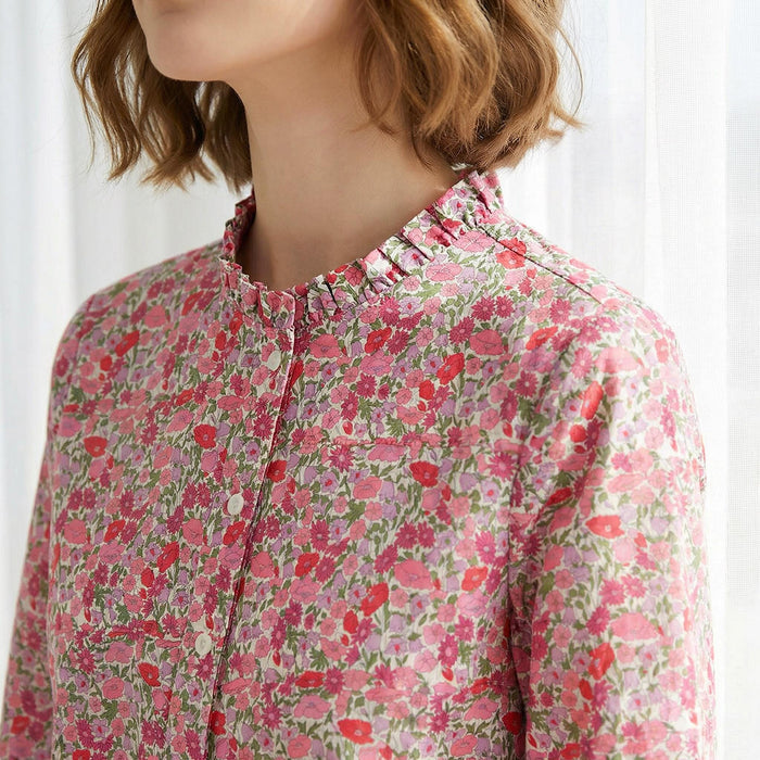 Liberty London Ruffle Collared Long Sleeves Button-up Blouse, Personalised Cotton Chemise, Handmade Sustainable Womenswear
