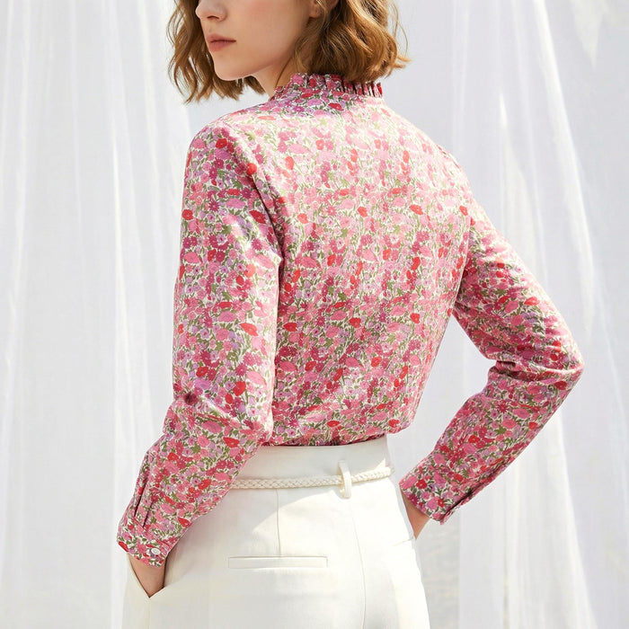 Liberty London Ruffle Collared Long Sleeves Button-up Blouse, Personalised Cotton Chemise, Handmade Sustainable Womenswear