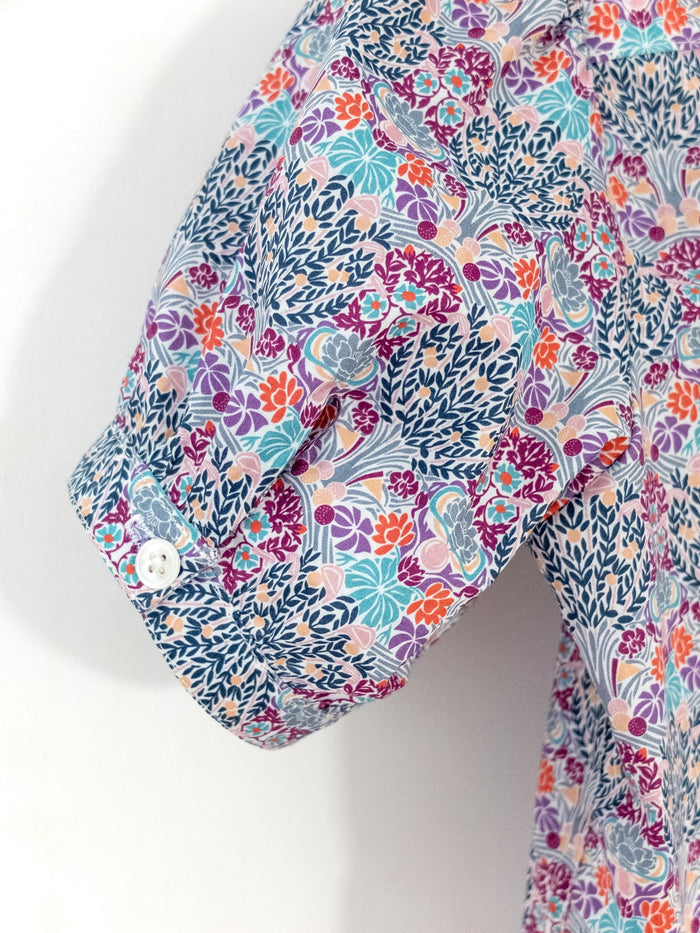 Liberty London Ruffle Collared Short-sleeved Blouse, Handmade Button-up Botanical Personalised Shirt, Botanical Sustainable Clothing