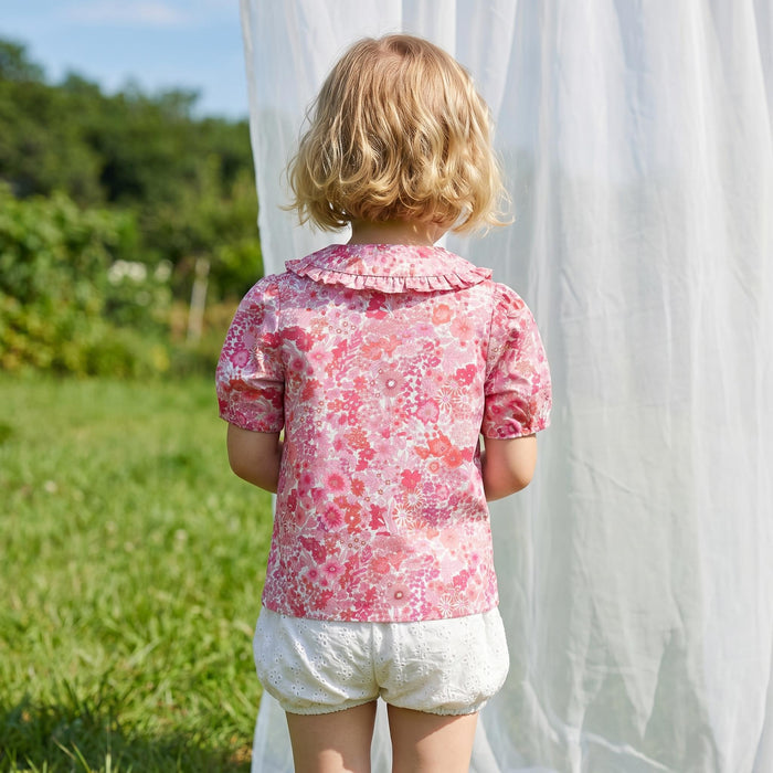 Liberty London Ruffle Peter-Pan Collared Short-sleeved Top, Handmade Sustainable Children Clothing, Customised Button-Up Blouse
