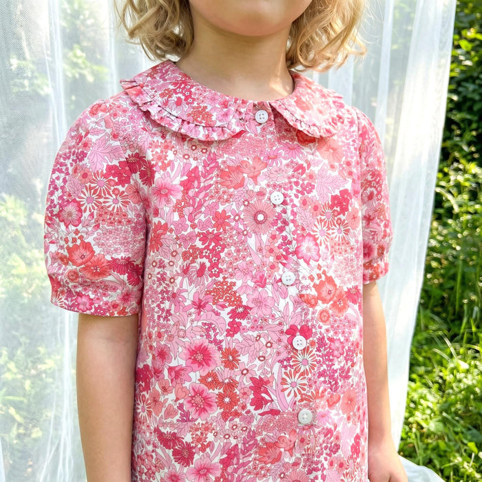 Liberty London Ruffle Peter-Pan Collared Short-sleeved Top, Handmade Sustainable Children Clothing, Customised Button-Up Blouse