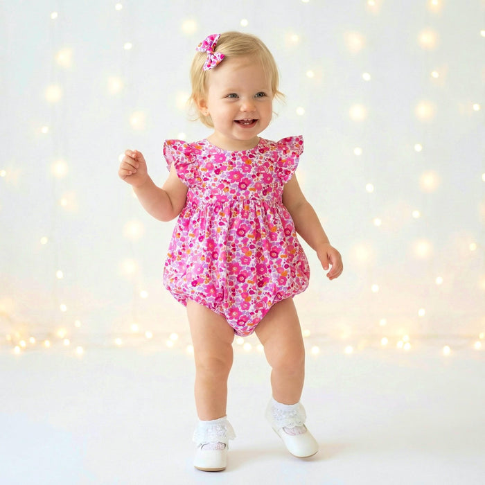 Liberty London Ruffle Sleeveless Bubble Romper, Personalised Children Clothing, Sustainable Ethical-wear, Cotton Lightweight Sunsuit