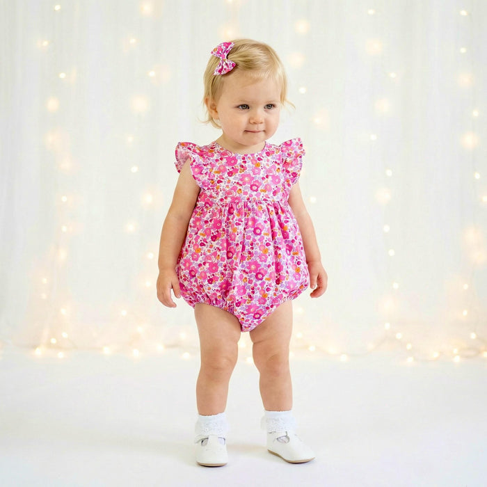 Liberty London Ruffle Sleeveless Bubble Romper, Personalised Children Clothing, Sustainable Ethical-wear, Cotton Lightweight Sunsuit