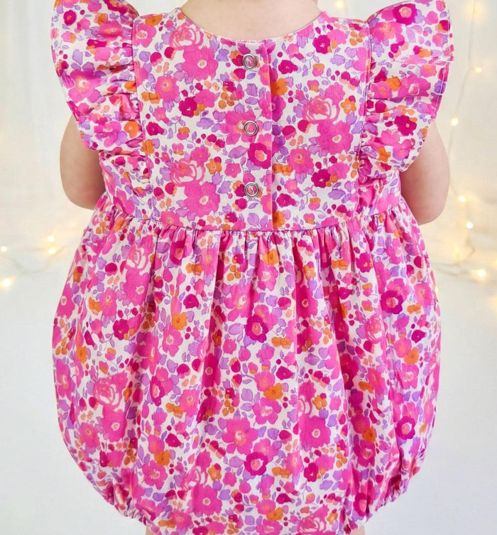 Liberty London Ruffle Sleeveless Bubble Romper, Personalised Children Clothing, Sustainable Ethical-wear, Cotton Lightweight Sunsuit