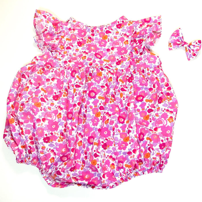 Liberty London Ruffle Sleeveless Bubble Romper, Personalised Children Clothing, Sustainable Ethical-wear, Cotton Lightweight Sunsuit