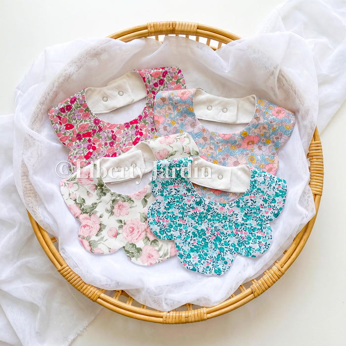 Liberty London Scallop Bibs, New Born Gift, Baby Drool Catcher, Bandana Burp Cloth, Organic Cotton Flower Print, Ditsy Floral Handmade Wear