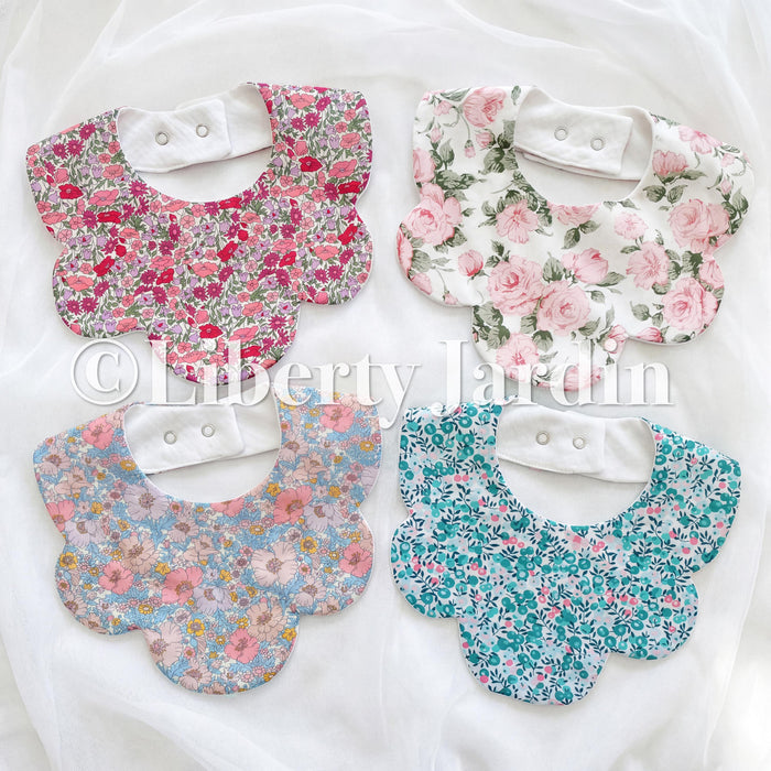 Liberty London Scallop Bibs, New Born Gift, Baby Drool Catcher, Bandana Burp Cloth, Organic Cotton Flower Print, Ditsy Floral Handmade Wear