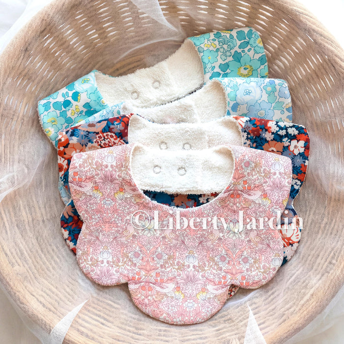 Liberty London Scallop Bibs, Organic Cotton Flower Print, Baby Drool Catcher (Set of 4)