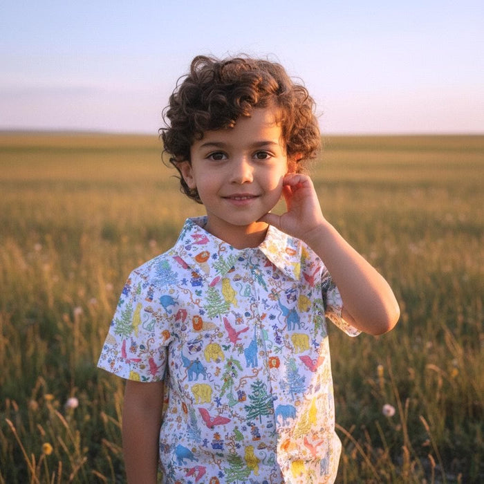 Liberty London Short Sleeve Boy Shirt: Button Up, Cotton Tana Lawn, Floral Print