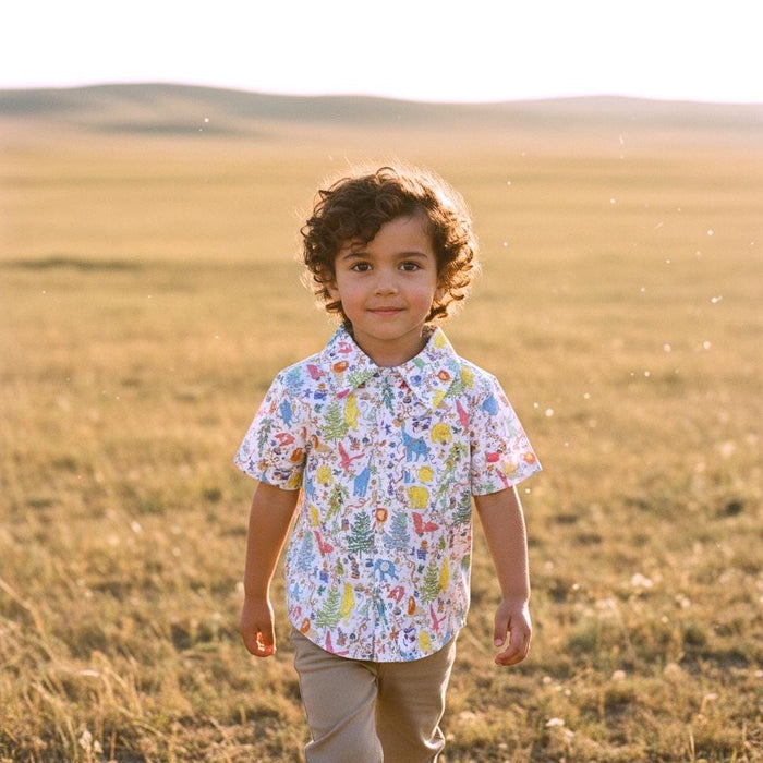 Liberty London Short Sleeve Boy Shirt: Button Up, Cotton Tana Lawn, Floral Print