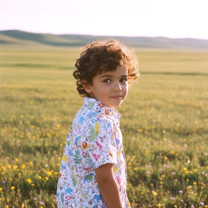 Liberty London Short Sleeve Boy Shirt: Button Up, Cotton Tana Lawn, Floral Print